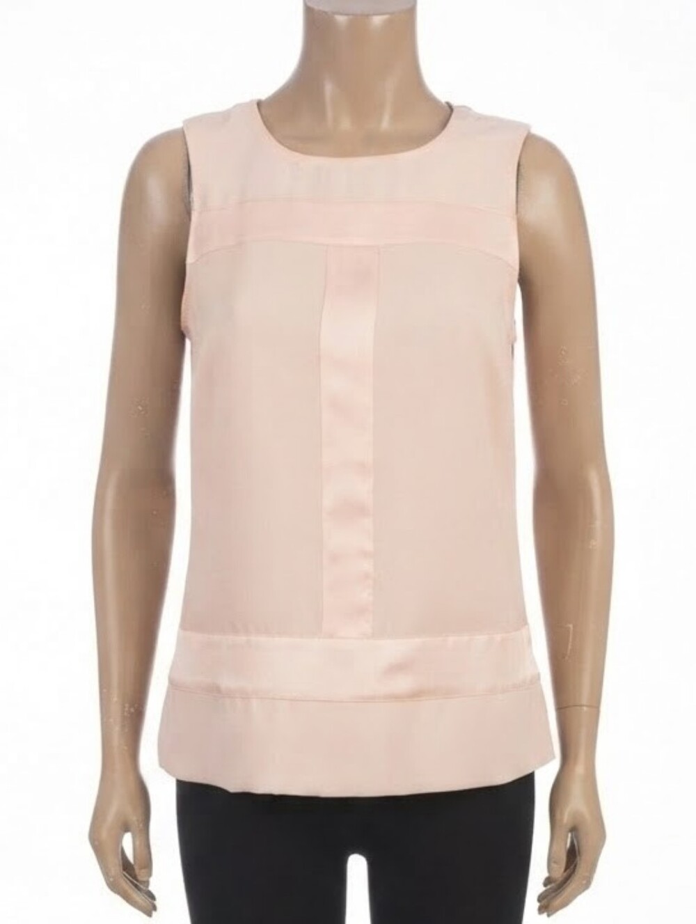Blush Pink Sleeveless Tank Top Blouse Satin Trim Panel Chic Minimalist Business